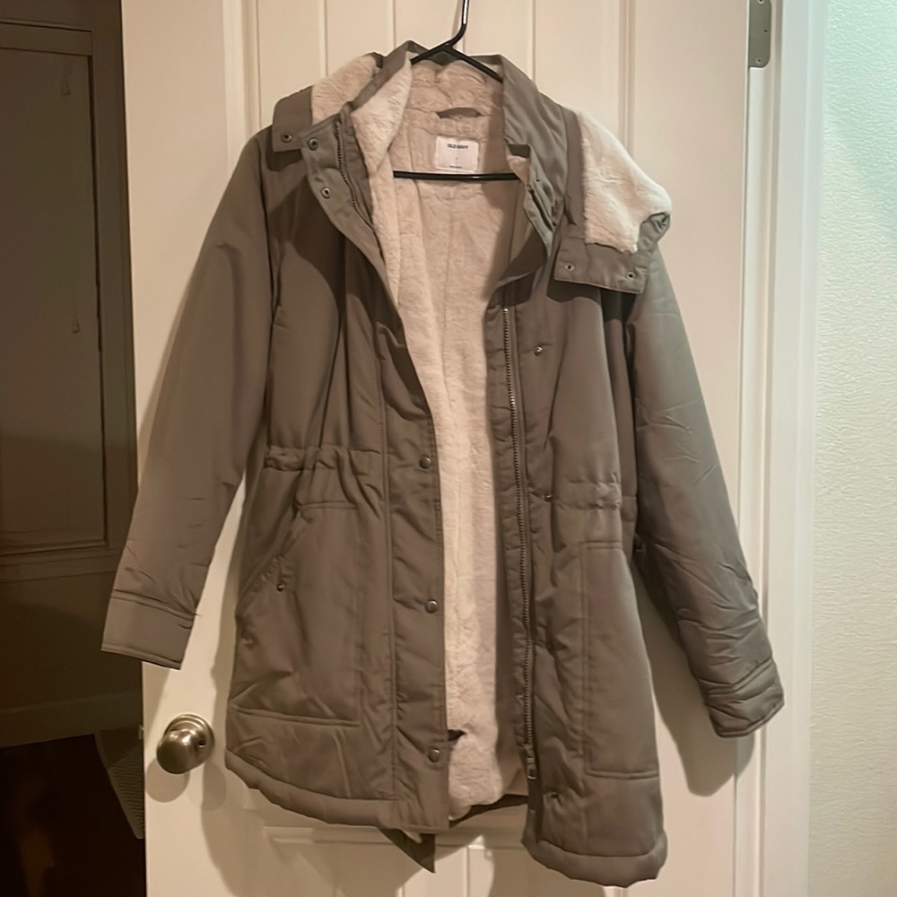 Old Navy Olive Green Faux-Sherpa Lined Parka
